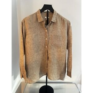 J.Jill Love Linen Shirt Sz S Petite Brown Tan Long Sleeve Button Front Top